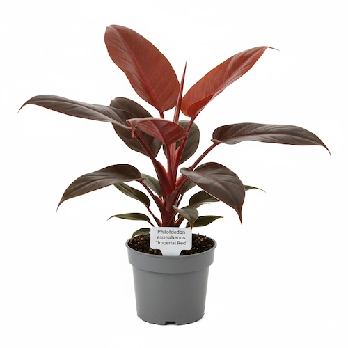 Philodendron Imperial Red with broad red-to-burgundy foliage