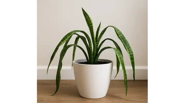 why is your snake plant drooping this picutre shows a houseplant in a white pot with signs of underwatering