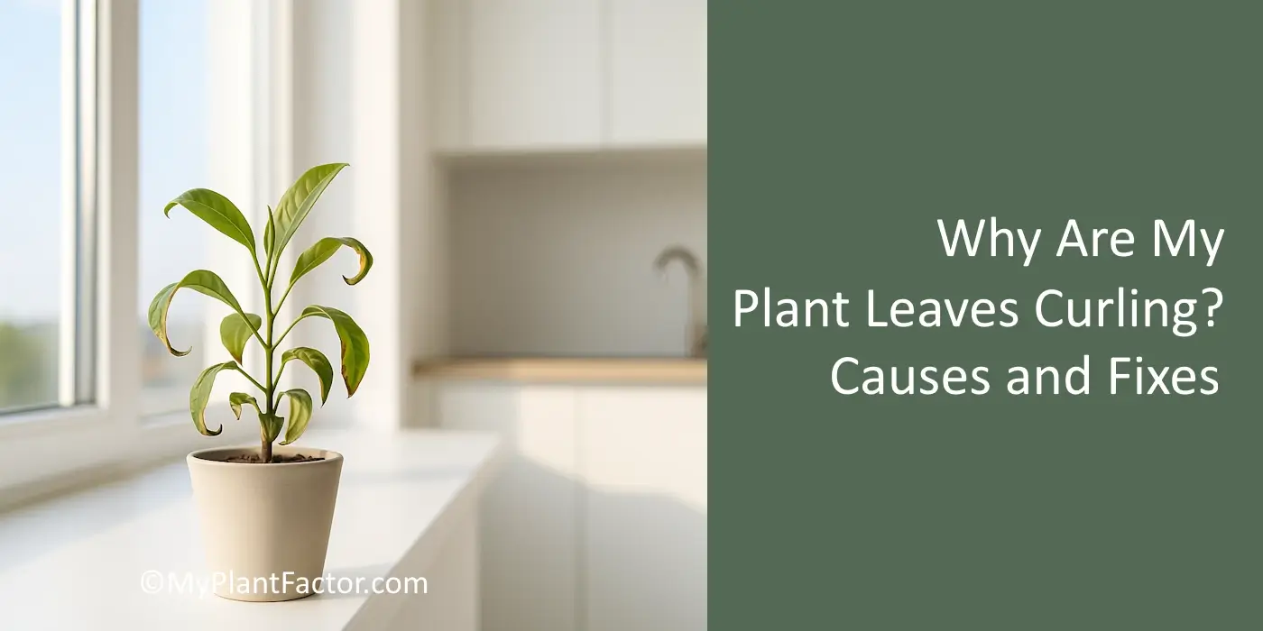 image showing plant leaves curling on a windowsill in full sun in a minimalistic kitchen