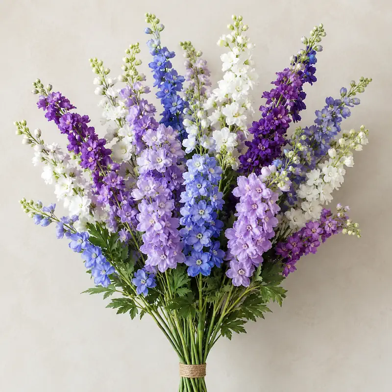 Artificial purple delphinium larkspur silk stems for DIY floral arrangements and bouquets