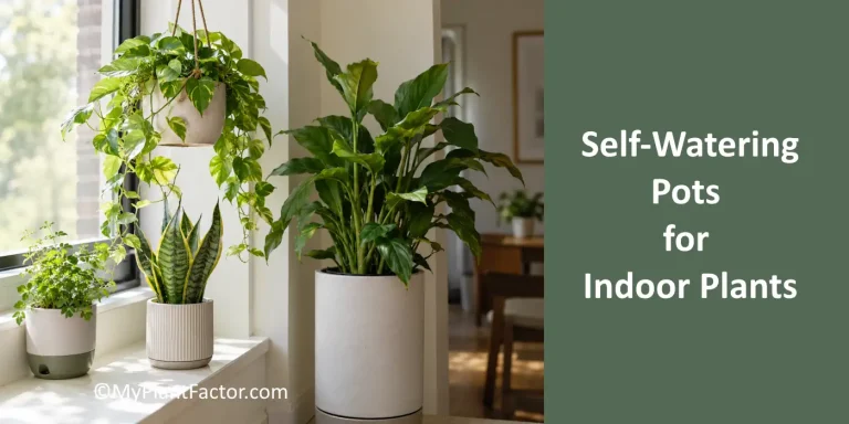 collection of self-watering pots for indoor plants on a bright windowsill